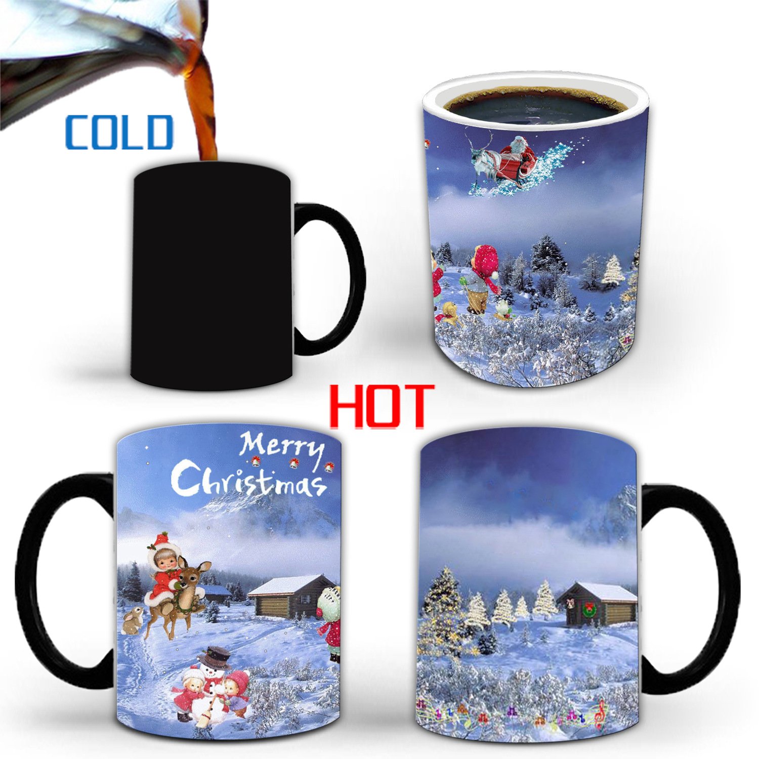 400ml Bone China Ceramic Coffee Xmas Designed Magical Mug Thermochromic Cup Color Changing Christmas Mug