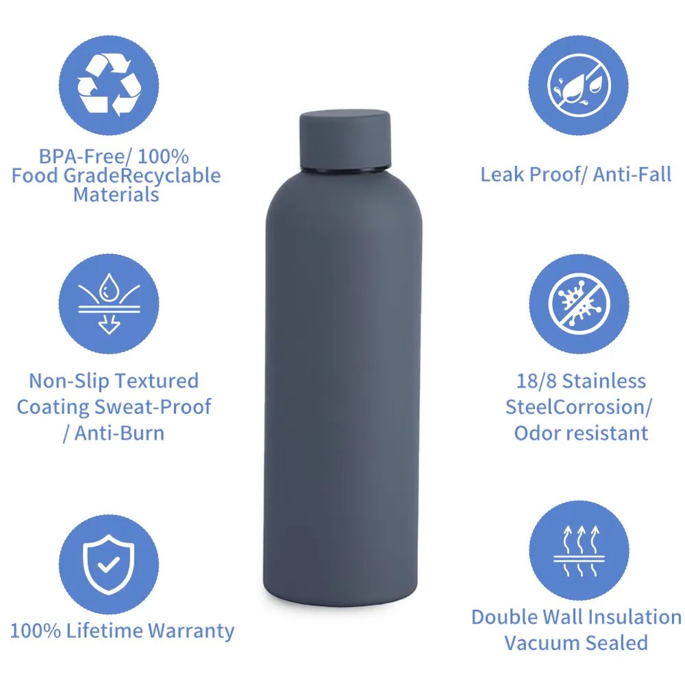 Metal Bottles Stainless Steel Vacuum Flasks Thermos Cup with Rubber Reusable Gym Sport Cute Children Drinkware Business Gifts