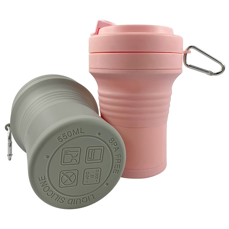 Custom Traveling Cup 550ML Portable Reusable Silicon Folding Collapsible Cup Silicone Travel Coffee Cups Mug with Lid and Straw