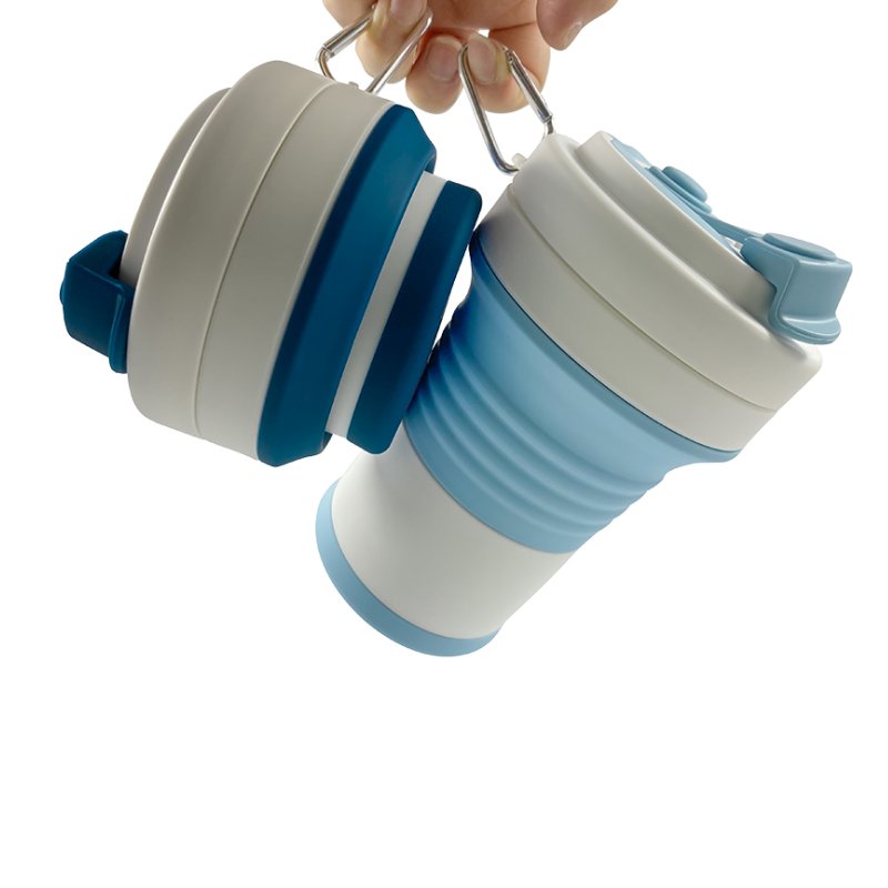 Custom Traveling Cup 550ML Portable Reusable Silicon Folding Collapsible Cup Silicone Travel Coffee Cups Mug with Lid and Straw