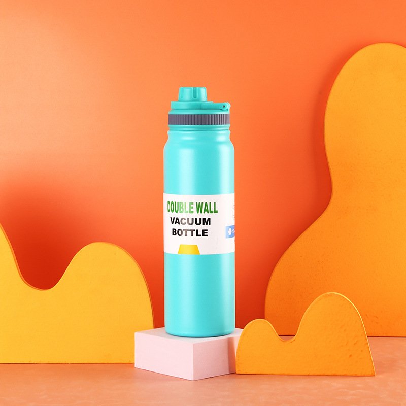Portable Leak-Resistant Small Mouth 1L Double Wall Stainless Steel Insulated Vacuum Water Bottle with handle