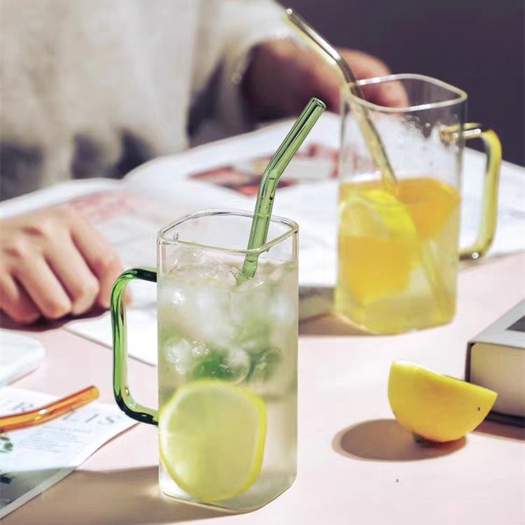 Cheapest price multicolor square shape clear heat resistant juice milk cup gourde d'eau lid glass water bottle
