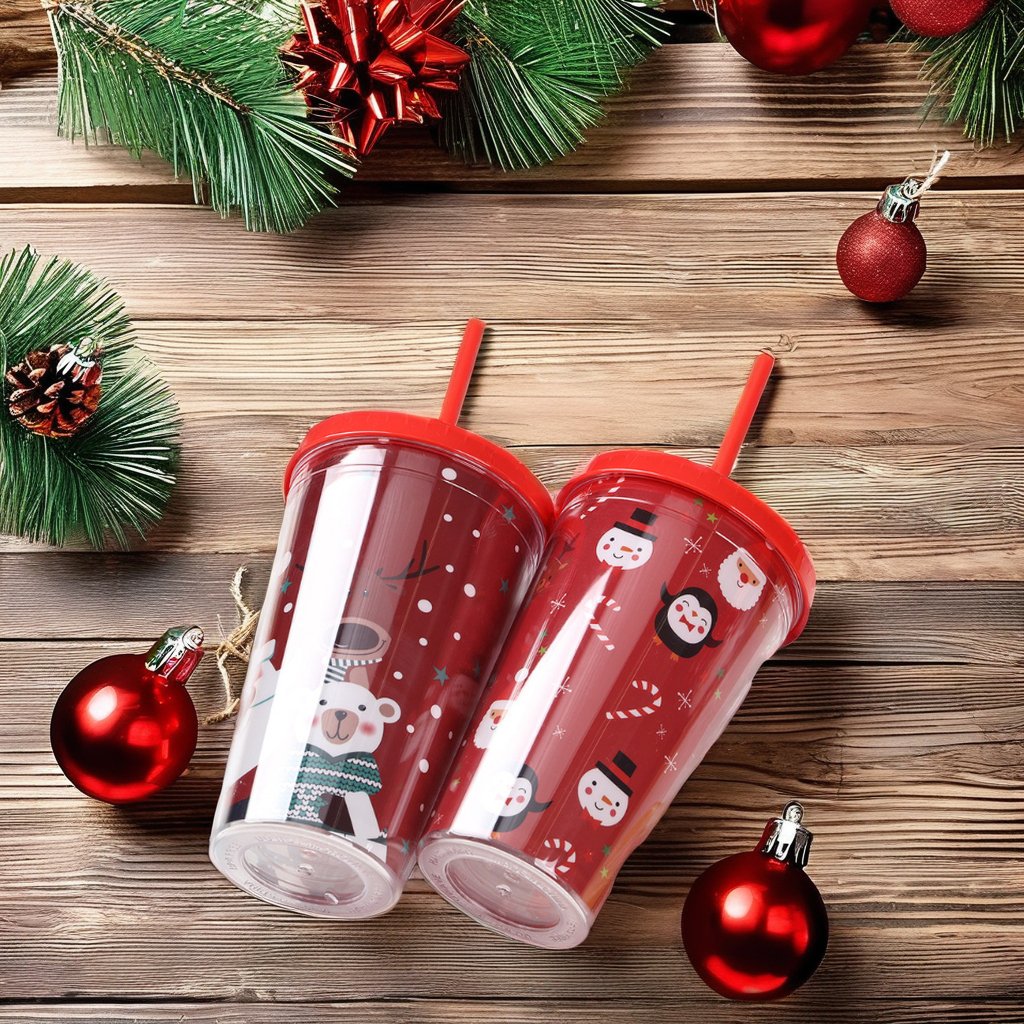hot sales Eco-Friendly Christmas 16oz 20oz tumbler double walled plastic PS or AS mug halloween party juice bottle water bottle