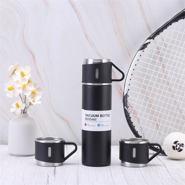 hot selling 17oz Business Corporate gift 3Pcs Vacuum Flask Bottle Thermos Cup gift set with 3 lids custom logo 500ml
