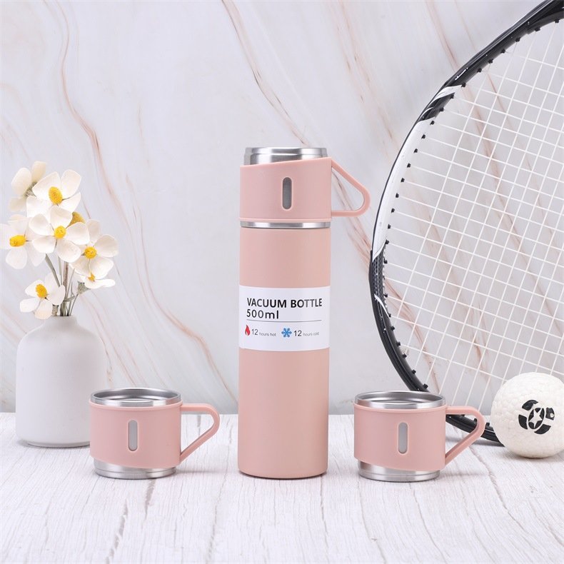 hot selling 17oz Business Corporate gift 3Pcs Vacuum Flask Bottle Thermos Cup gift set with 3 lids custom logo 500ml