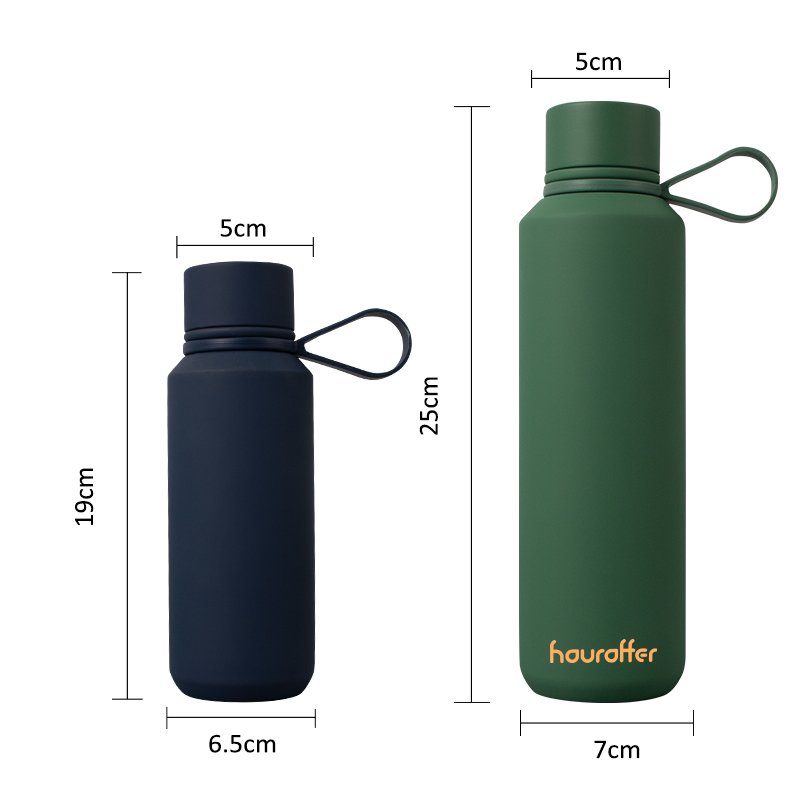 Houroffer 12oz Stainless Steel Termos Standard Mouth Water Bottle With Silicone Cap Handle Double-Wall Mug Cup For Water