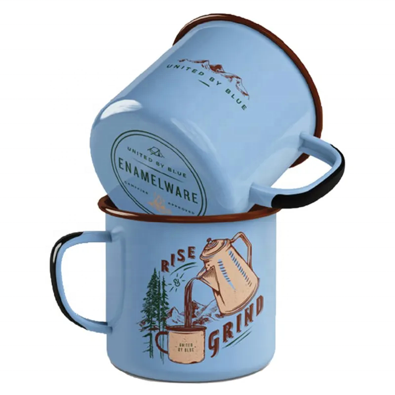Enamel Mug Set of 2 12 oz Funny Enamelware Coffee Cup Small Camping Cup Sublimation Mugs for Family Gathering