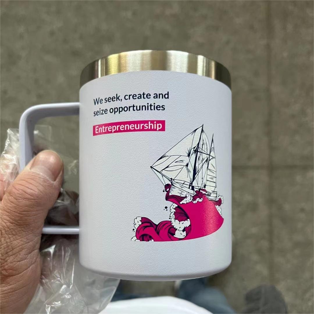 Custom Logo 14 oz Powder Coated Insulated Cup Stainless Steel Coffee Mugs Handle Double Wall Vacuum Tumbler Cup With Lid