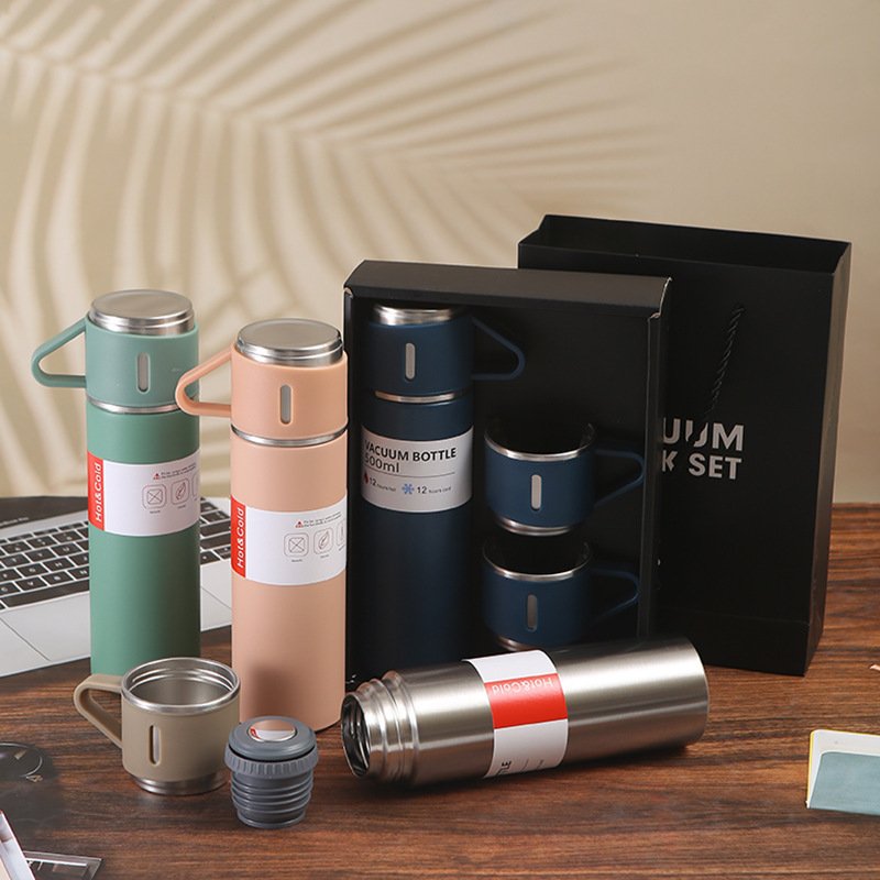 Corporate Business Stainless Steel Vacuum Flask Thermos Mug Gift Set vaccum flask set with White Metal Box