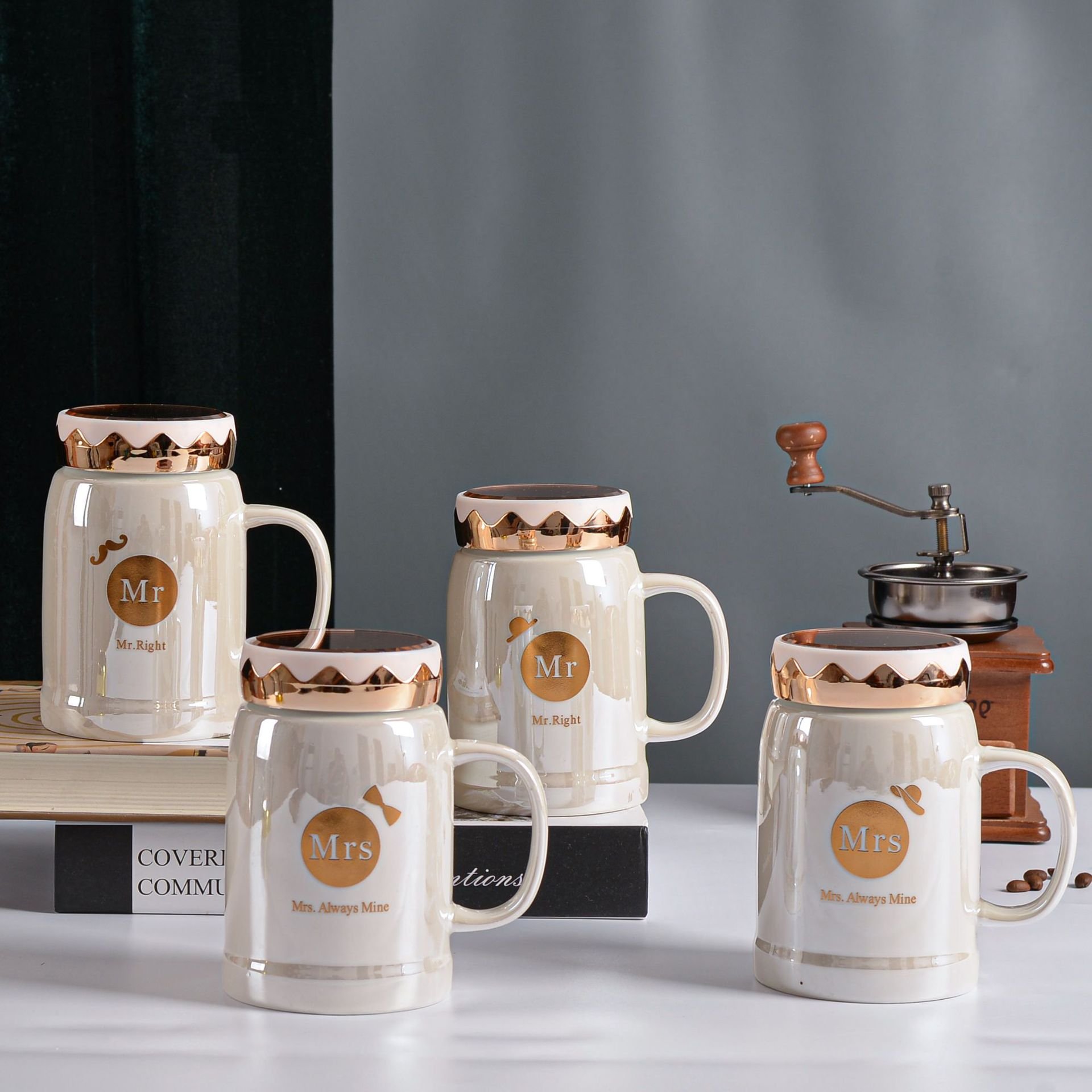 Wholesale high quality Water Cup With Mirror Lid new design pearl glazed marble Ceramic coffee Mug
