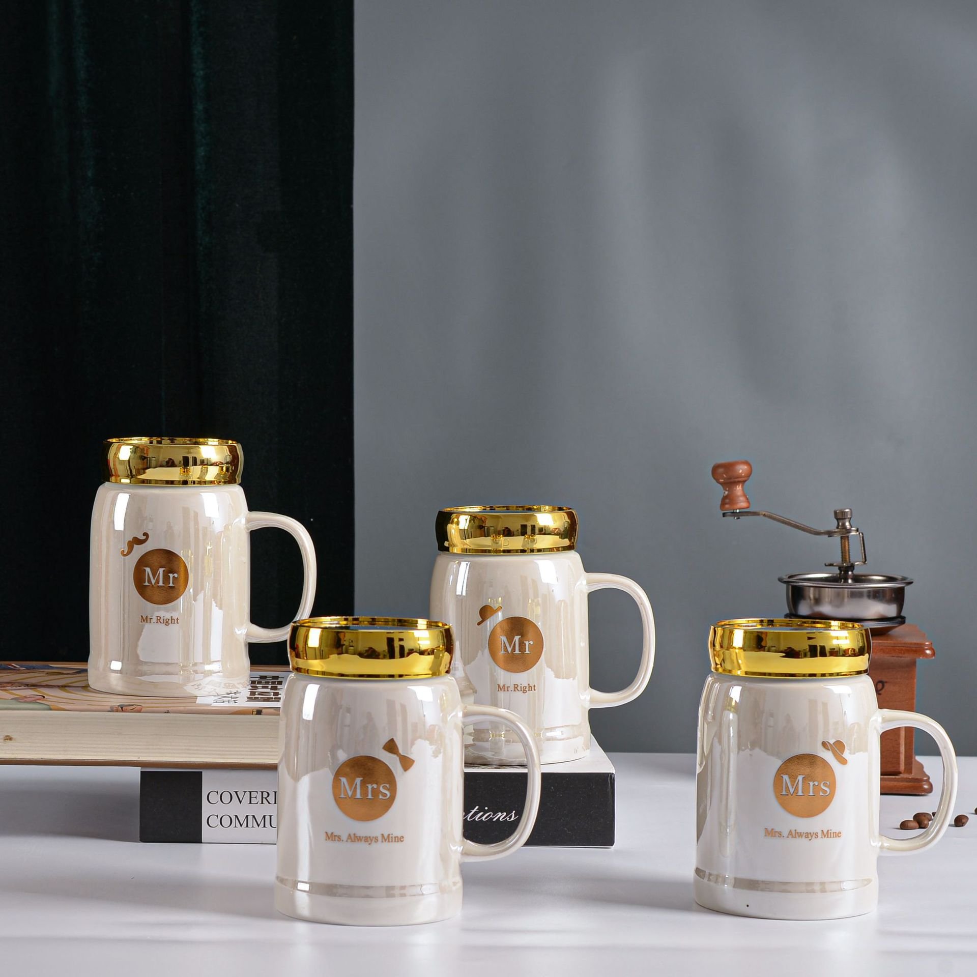 Wholesale high quality Water Cup With Mirror Lid new design pearl glazed marble Ceramic coffee Mug