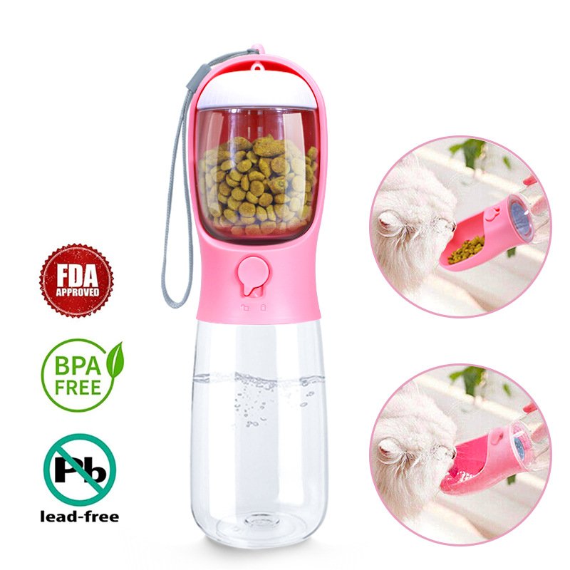 food grade free leak proof portable pet dog water bottle cat travel cup dispenser for pets outdoor walking with food container