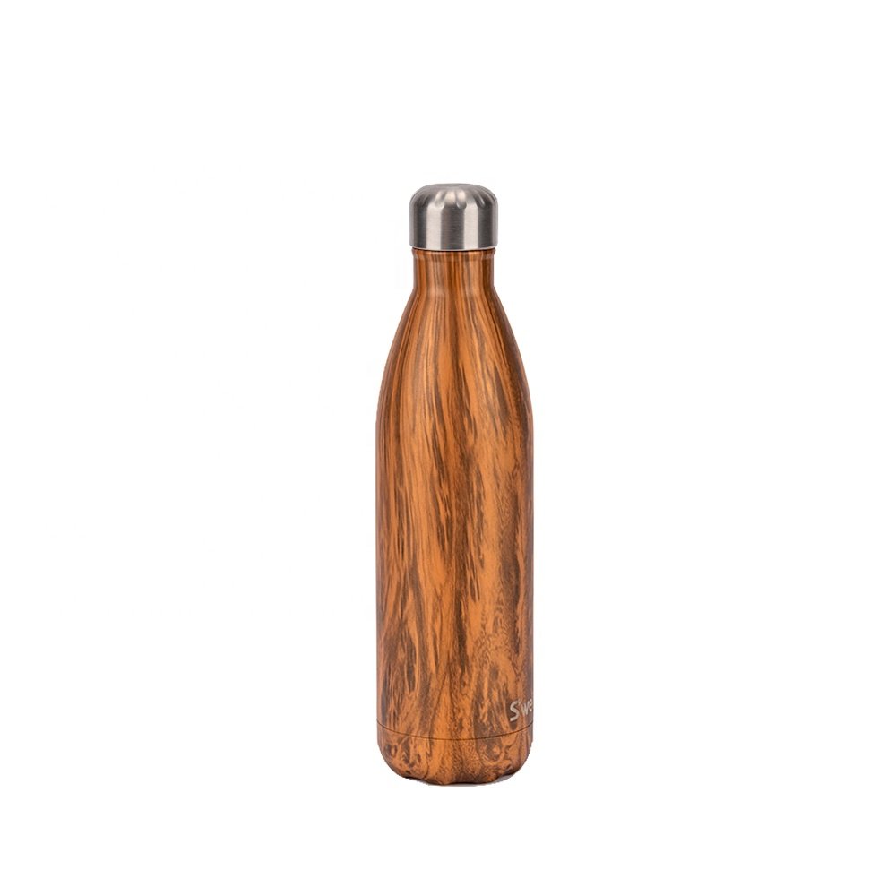 OEM Teakwood 304 stainless steel 17oz vacuum flasks cola shape thermo water bottles