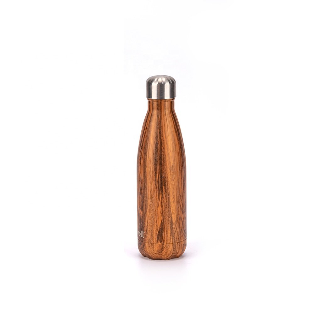OEM Teakwood 304 stainless steel 17oz vacuum flasks cola shape thermo water bottles