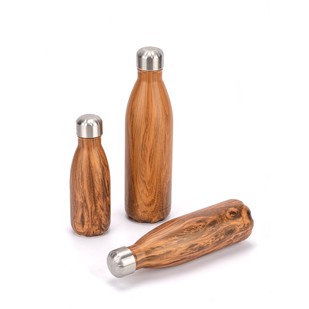 OEM Teakwood 304 stainless steel 17oz vacuum flasks cola shape thermo water bottles