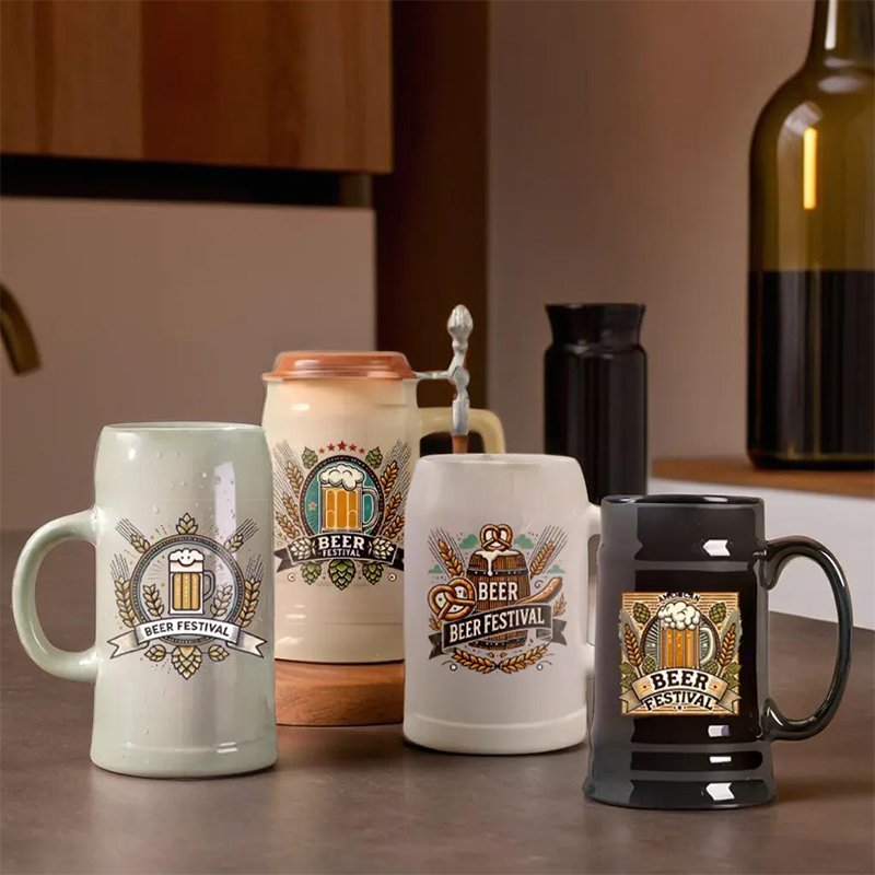 Wholesale Oktoberfest Ceramic Beer Mugs With Logo Customize printed promotional german stein with handle