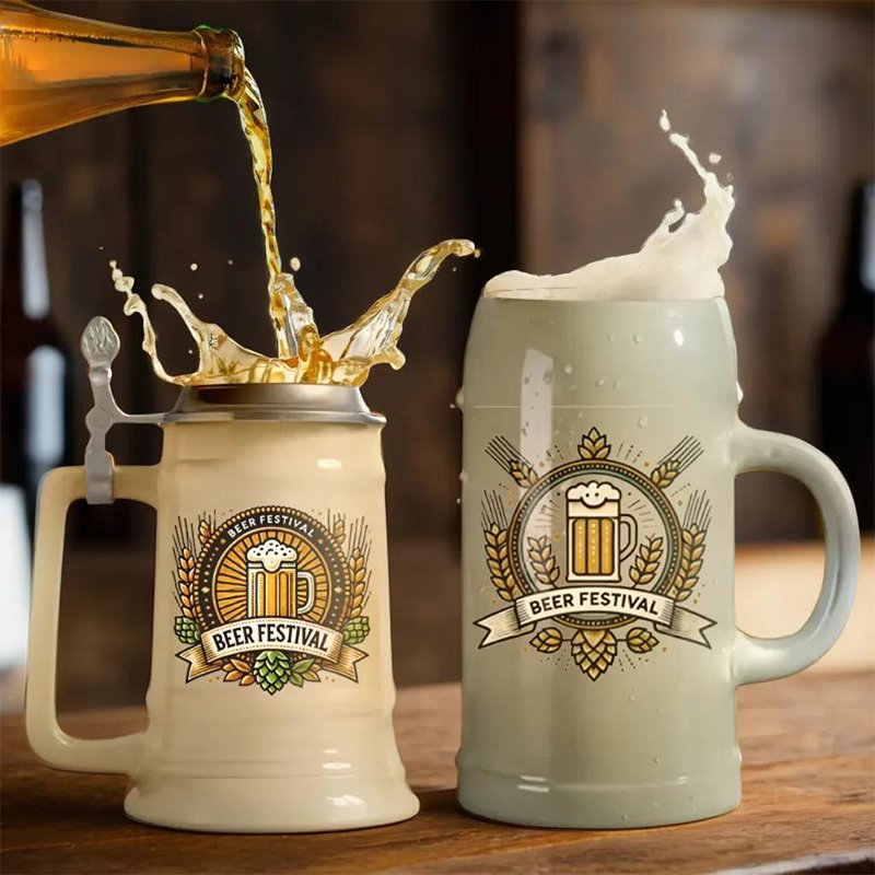 Wholesale Oktoberfest Ceramic Beer Mugs With Logo Customize printed promotional german stein with handle