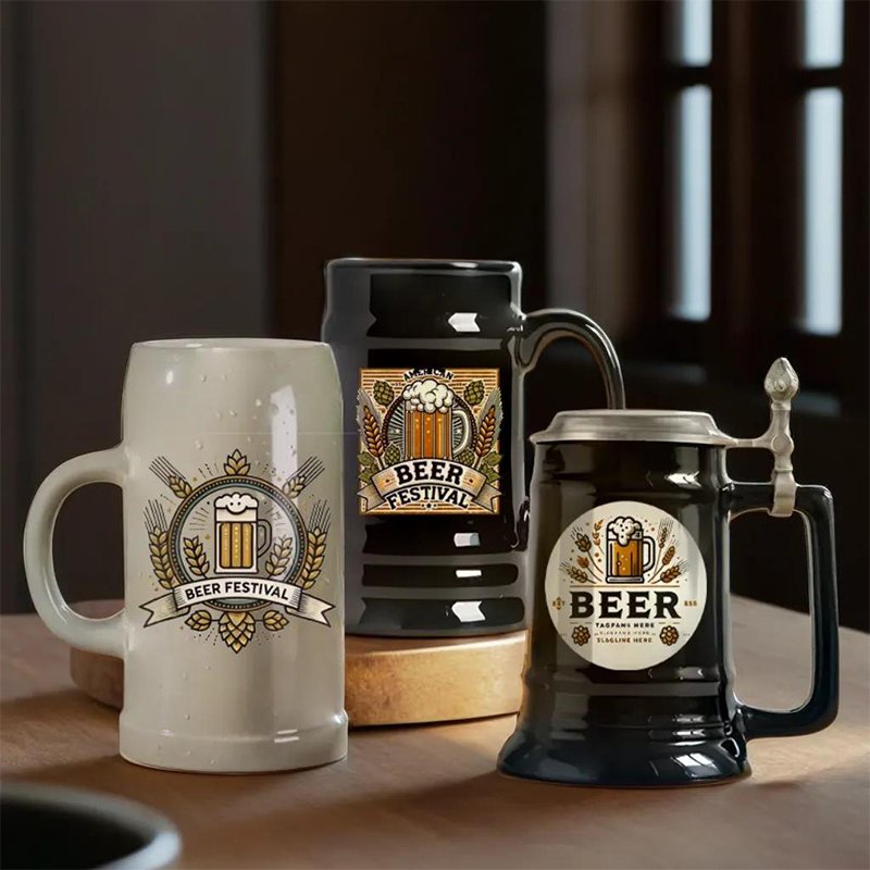 Wholesale Oktoberfest Ceramic Beer Mugs With Logo Customize printed promotional german stein with handle
