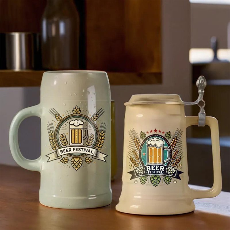 Wholesale Oktoberfest Ceramic Beer Mugs With Logo Customize printed promotional german stein with handle