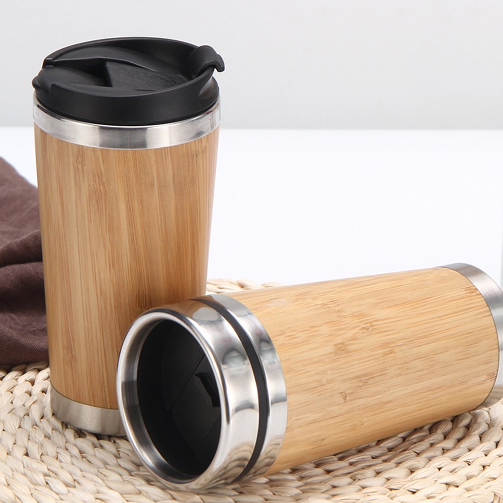 Wholesale Bamboo Tea Mug Travel Coffee Cup Stainless Steel 304 Water bottle Bamboo Thermos