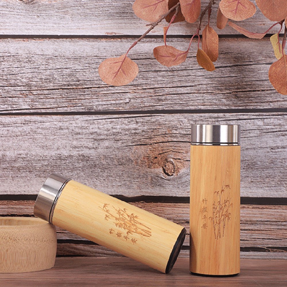 Wholesale Bamboo Tea Mug Travel Coffee Cup Stainless Steel 304 Water bottle Bamboo Thermos