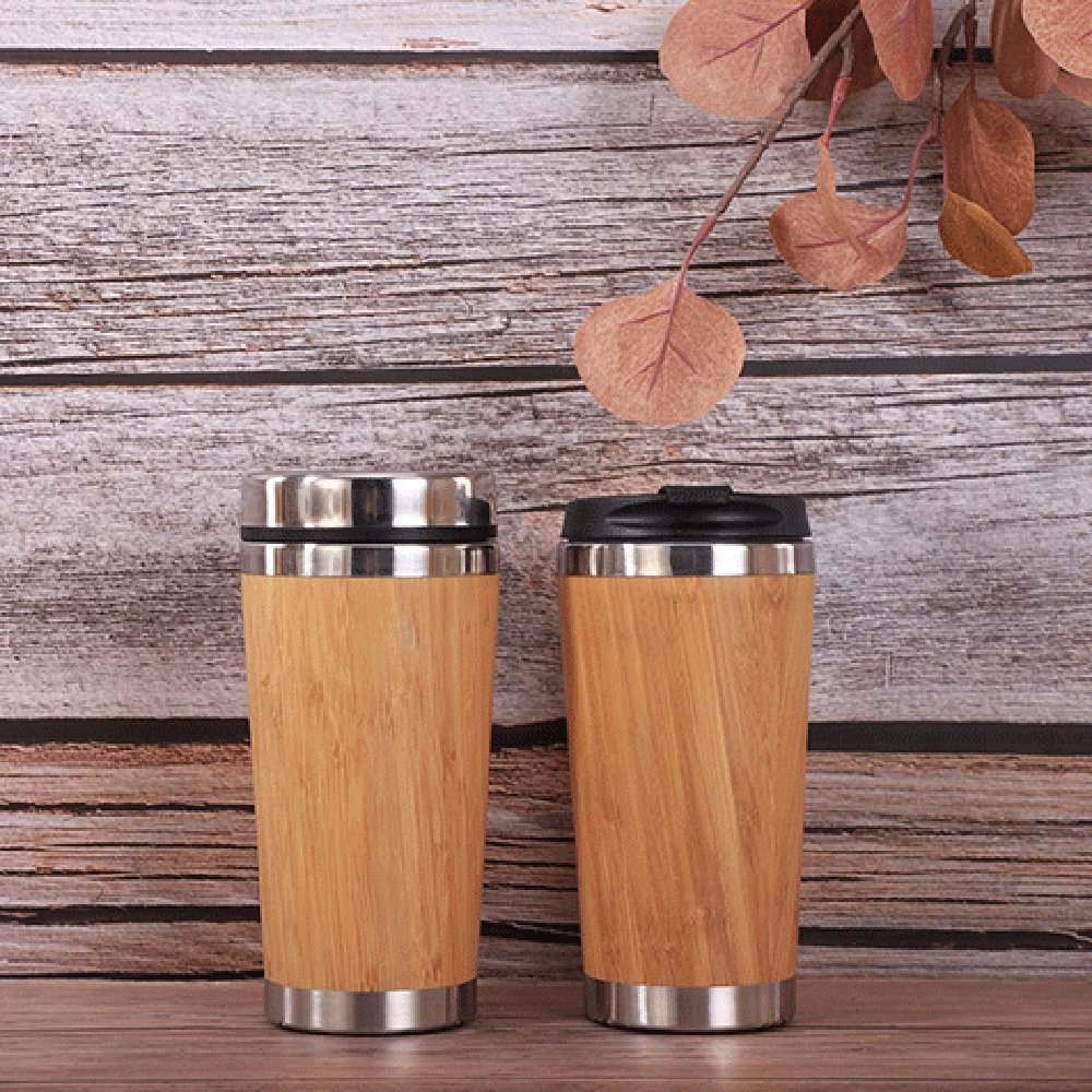 Wholesale Bamboo Tea Mug Travel Coffee Cup Stainless Steel 304 Water bottle Bamboo Thermos