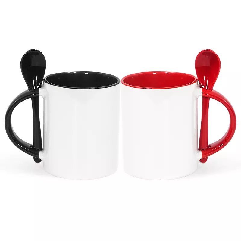 New Arrival Wholesale 11oz sublimation blanks ceramic mug inner color coffee milk tea ceramic mug with tea spoon