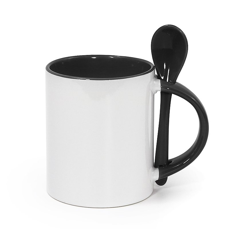 New Arrival Wholesale 11oz sublimation blanks ceramic mug inner color coffee milk tea ceramic mug with tea spoon