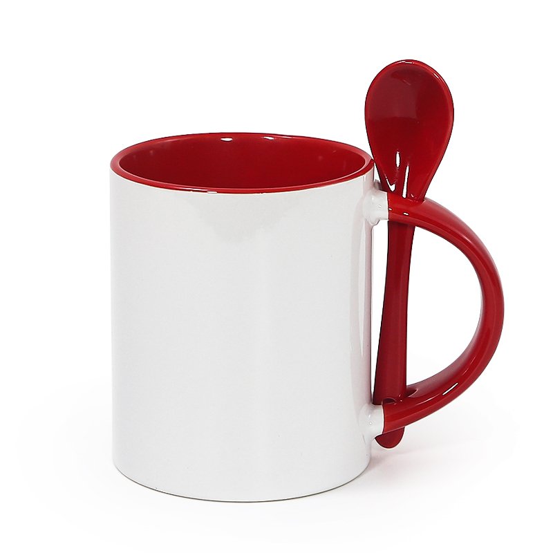 New Arrival Wholesale 11oz sublimation blanks ceramic mug inner color coffee milk tea ceramic mug with tea spoon