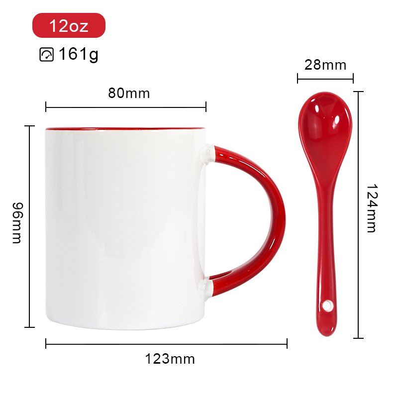 New Arrival Wholesale 11oz sublimation blanks ceramic mug inner color coffee milk tea ceramic mug with tea spoon