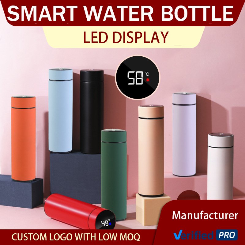 STARLII 500ml double walled skinny thermal tumblers vacuum flasks smart water bottle with led temperature display