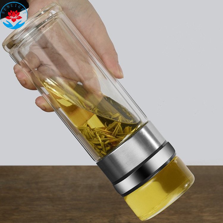 Factory Price Tea Infuser Glass Water Bottle 400ML Double Walled Tea Flask Bottle With Lid