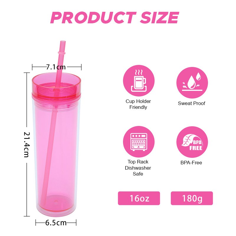 16oz acrylic tumblers double wall plastic clear color tumbler 500ml drinking water bottles BPA FREE