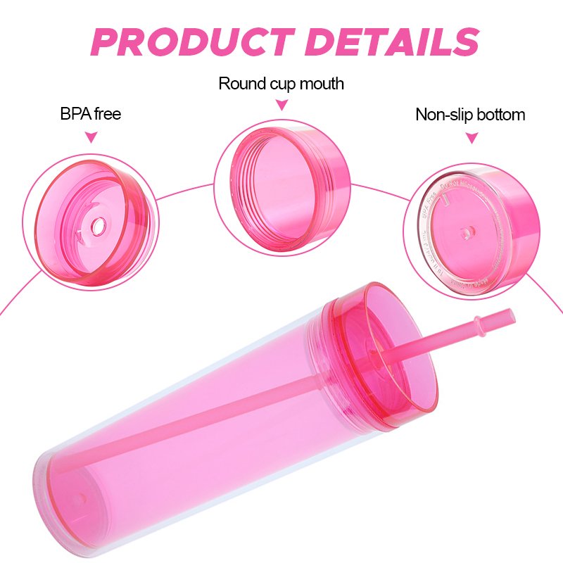 16oz acrylic tumblers double wall plastic clear color tumbler 500ml drinking water bottles BPA FREE