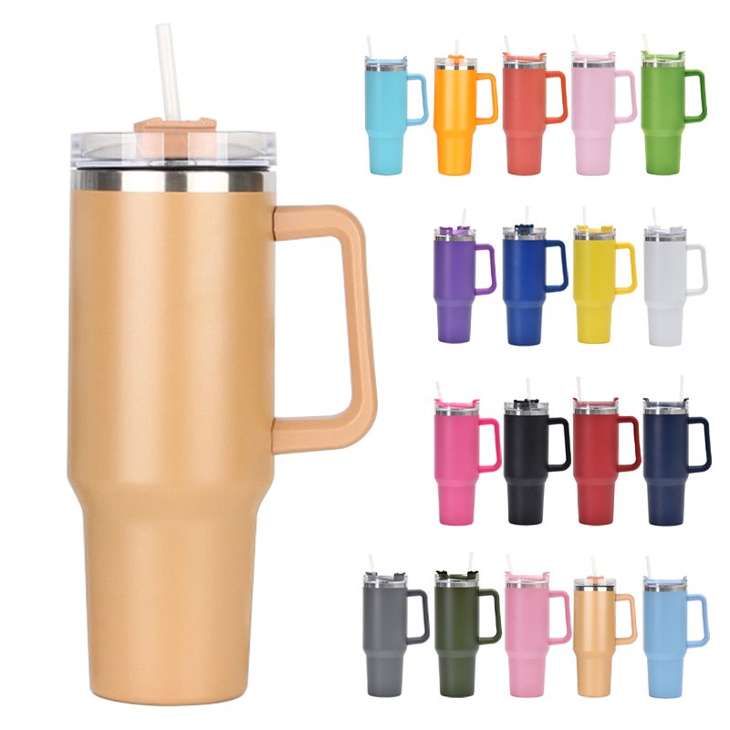 Custom Vacuum Insulated 40oz Travel Mug Flowstate Stainless Steel Tumbler With Straw And Handle
