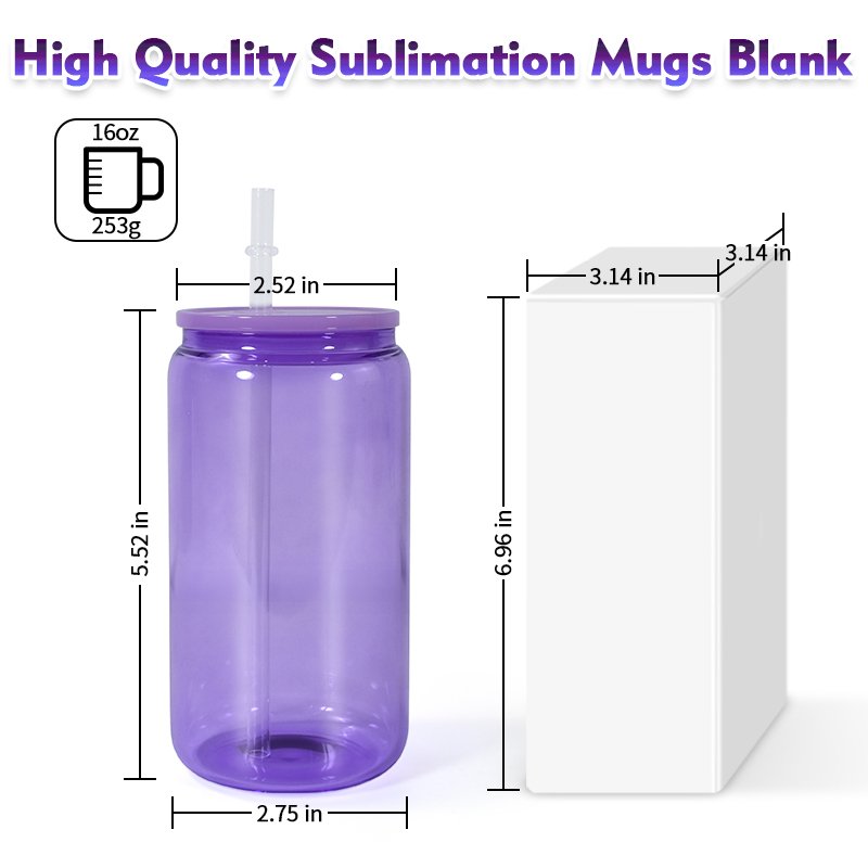 New Arrival Drinking Glasses Custom Libby Soda Beer Mugs Sublimation 16oz Colored Glass Can with Plastic Lid and Straw