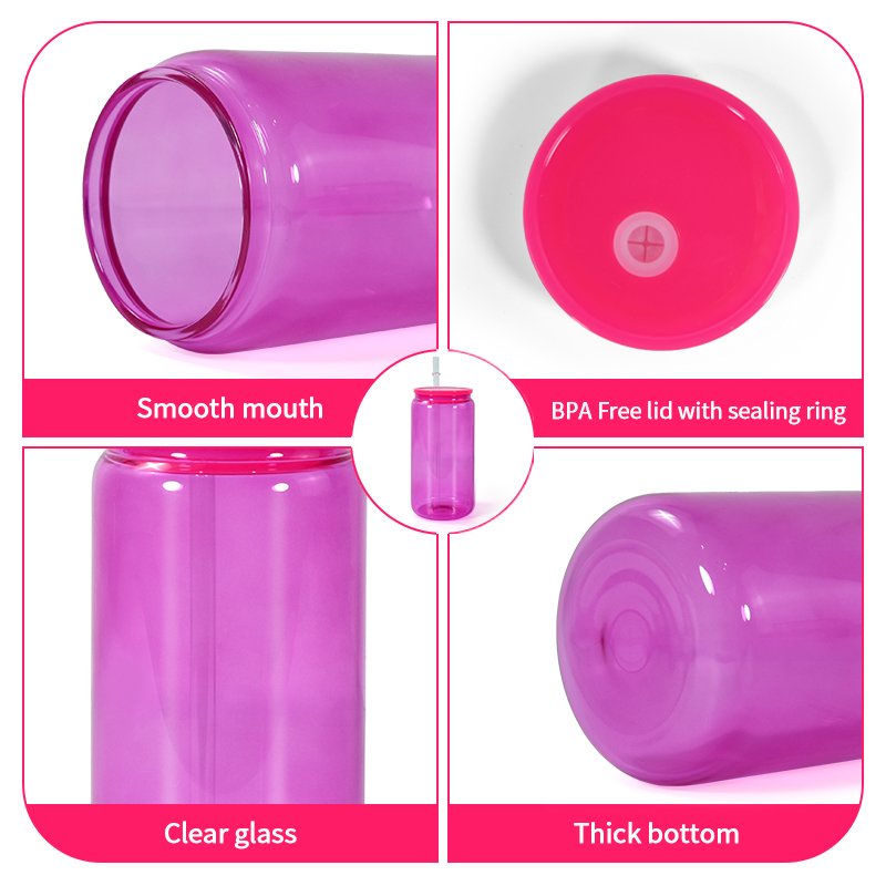 New Arrival Drinking Glasses Custom Libby Soda Beer Mugs Sublimation 16oz Colored Glass Can with Plastic Lid and Straw