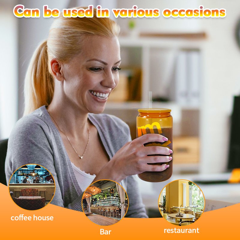 New Arrival Drinking Glasses Custom Libby Soda Beer Mugs Sublimation 16oz Colored Glass Can with Plastic Lid and Straw