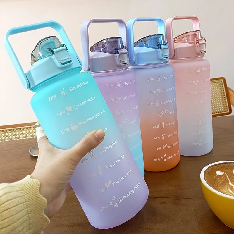 Hot Selling Vacuum Flasks With Bounce Cover Time Scale Reminder Frosted Cup With Cute Stickers Thermos Water Bottle Outdoor