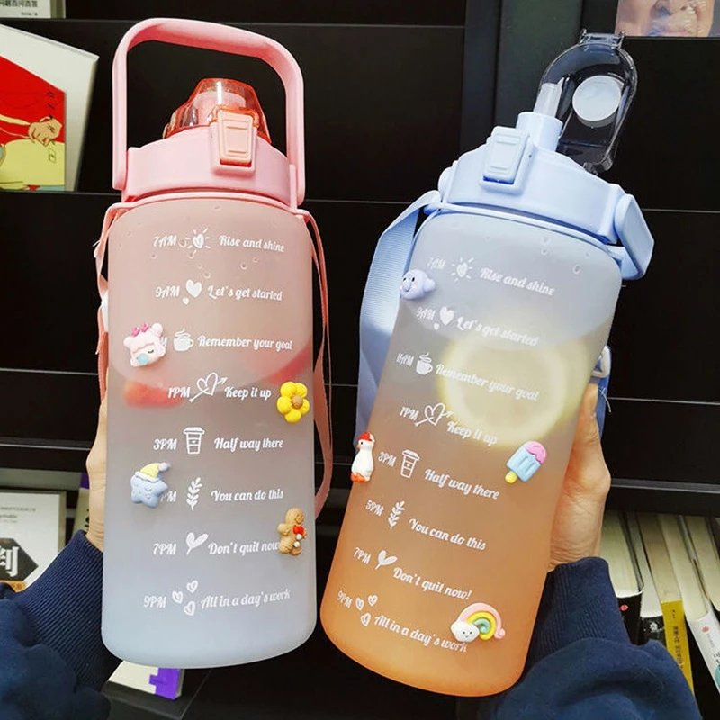 Hot Selling Vacuum Flasks With Bounce Cover Time Scale Reminder Frosted Cup With Cute Stickers Thermos Water Bottle Outdoor