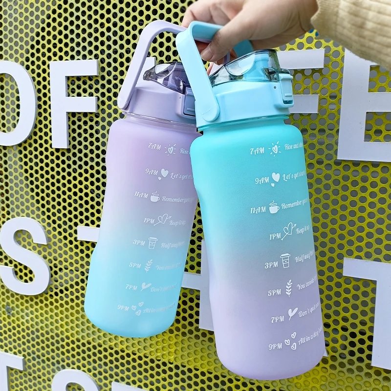 Hot Selling Vacuum Flasks With Bounce Cover Time Scale Reminder Frosted Cup With Cute Stickers Thermos Water Bottle Outdoor