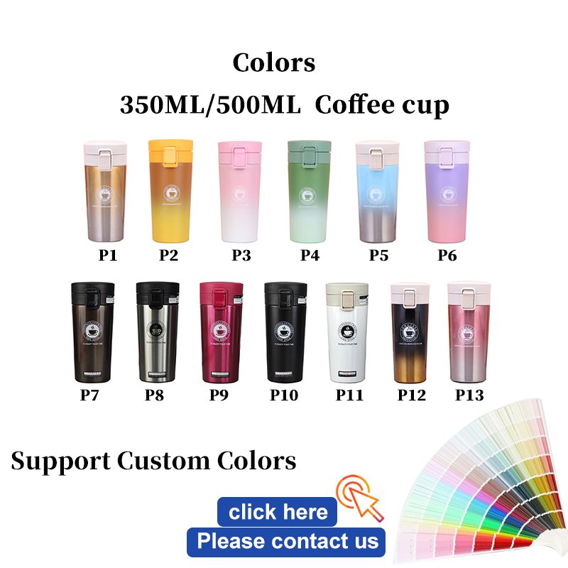 Multi Color 350ml 500ml double wall insulated stainless steel coffee mug travel tumbler thermos bottle cup