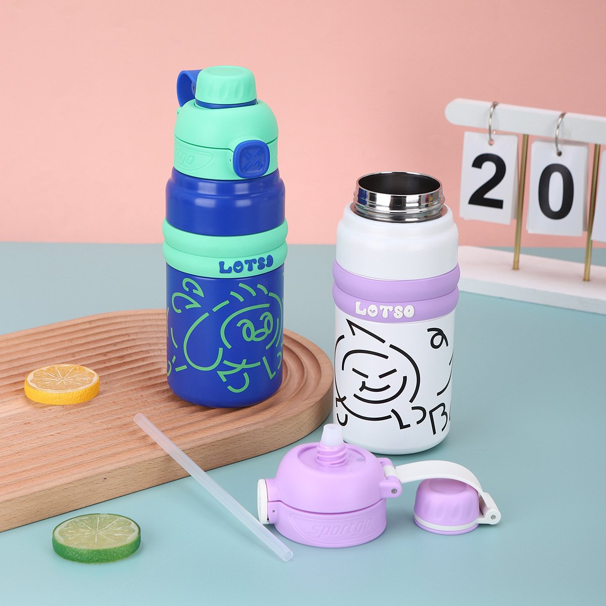 BORGE 600ml Portable Straw Bouncing 316 Stainless Steel Vacuum Insulated Cup Vacuum Flask