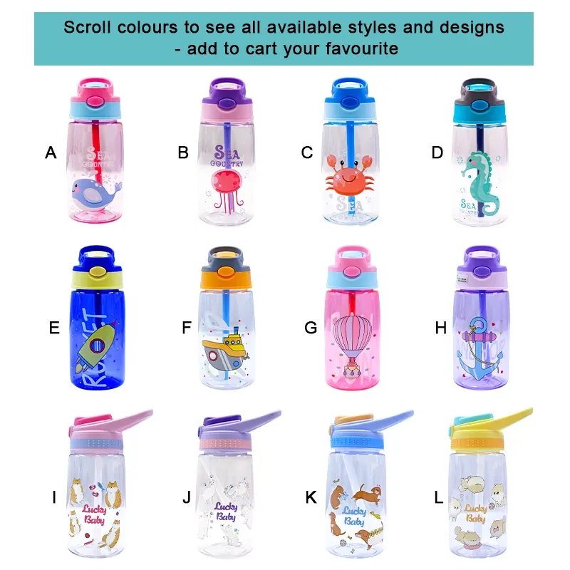 High Quality 480ml Eco Friendly Portable Plastic Kids Water Bottle with Flip Straw BPA Free Sippy Cups Kids Water Bottle