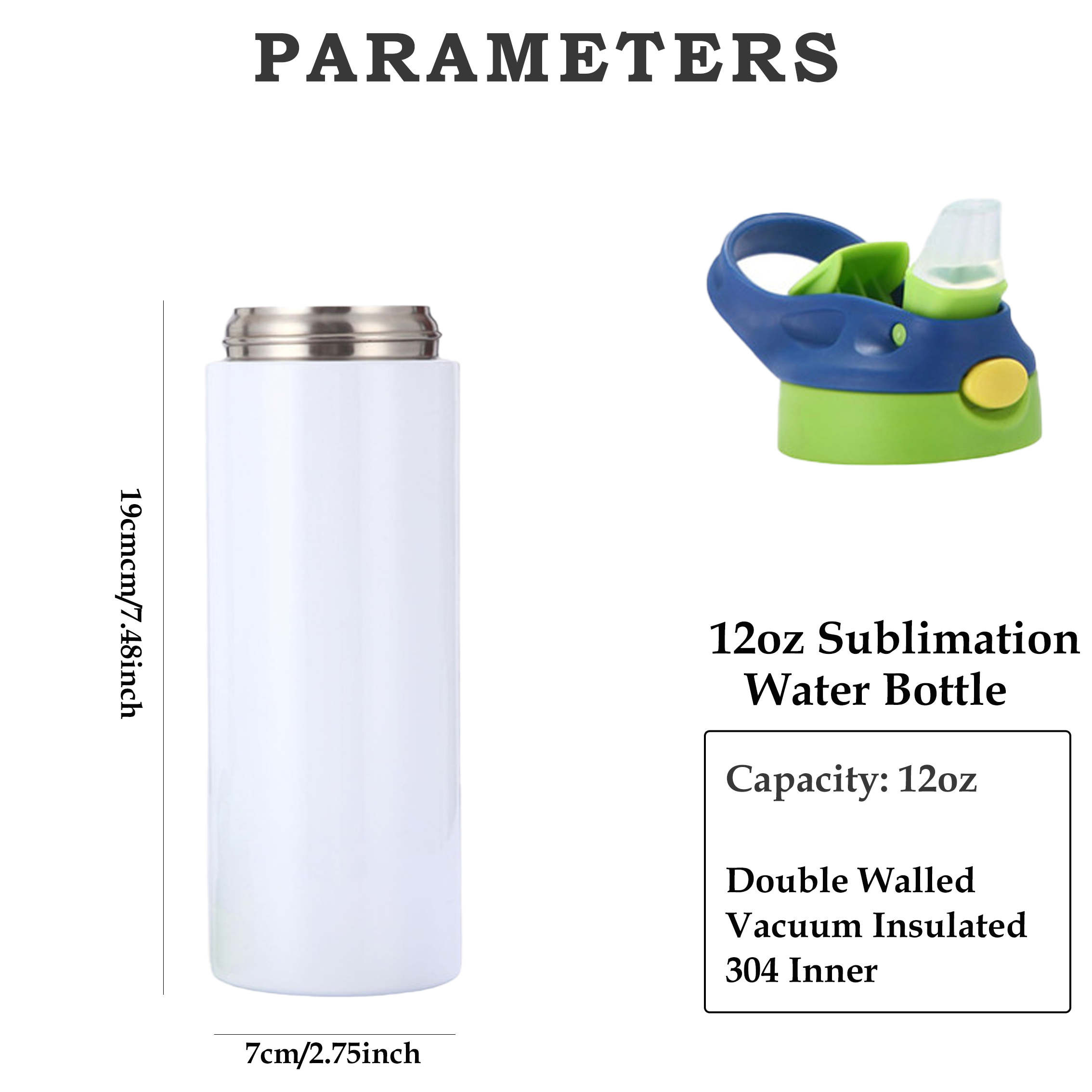 Children bottle 12oz stainless steel blank sublimation insulated double walled kids water bottle with sippy flip top