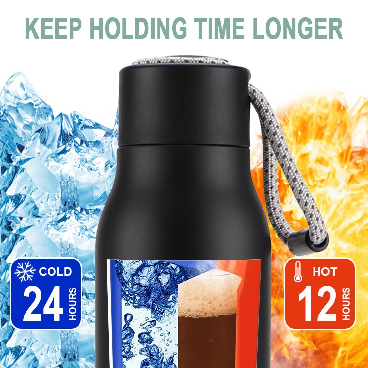Stocked 20oz Custom Logo Insulated Double Wall Stainless Steel Sport Thermos Vacuum Flask with Rope Handle