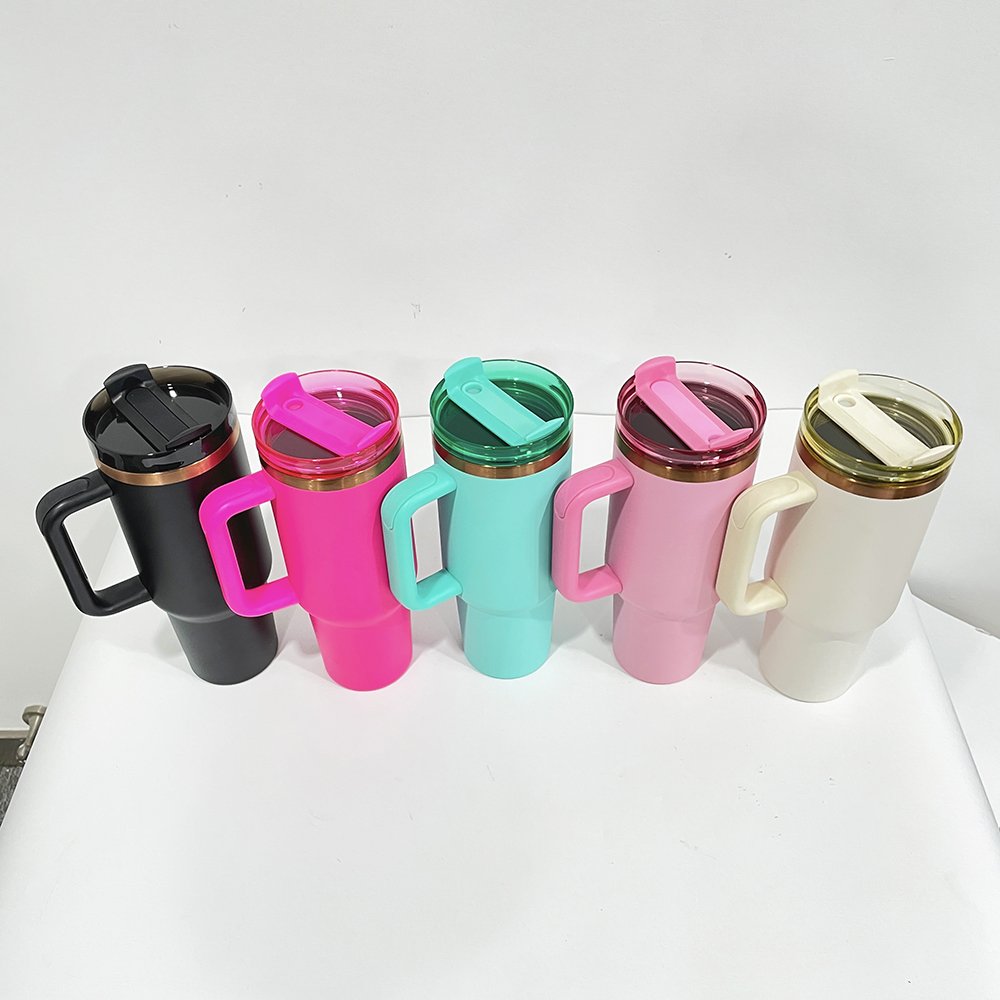 25pack RTS stainless steel powder coated vacuum insulated copper plated travel mug 40oz tumbler for laser engraving