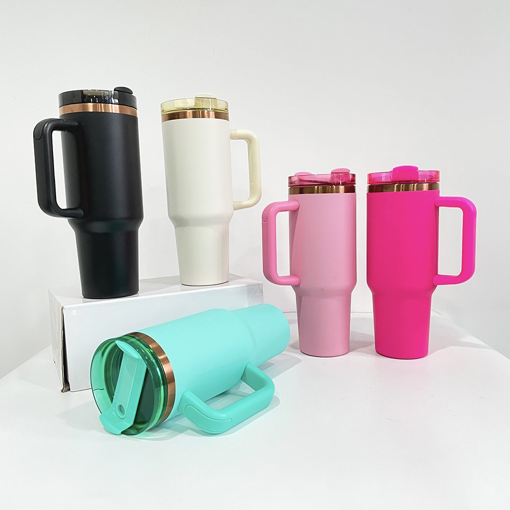 25pack RTS stainless steel powder coated vacuum insulated copper plated travel mug 40oz tumbler for laser engraving