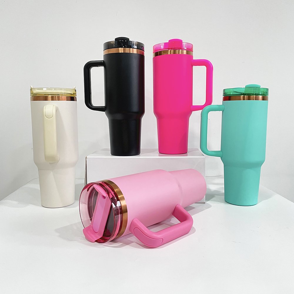 25pack RTS stainless steel powder coated vacuum insulated copper plated travel mug 40oz tumbler for laser engraving