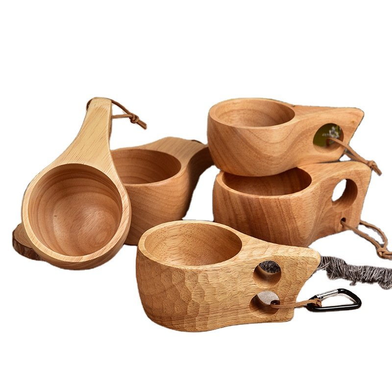 Nordic Style Custom Logo,Outdoor Portable Reusable Natural Mugs Rubber Wooden Cup